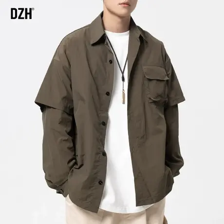 男士假两件衬衫男长袖纯棉高级感男装2023新款衬衣外套春秋款上衣商品大图