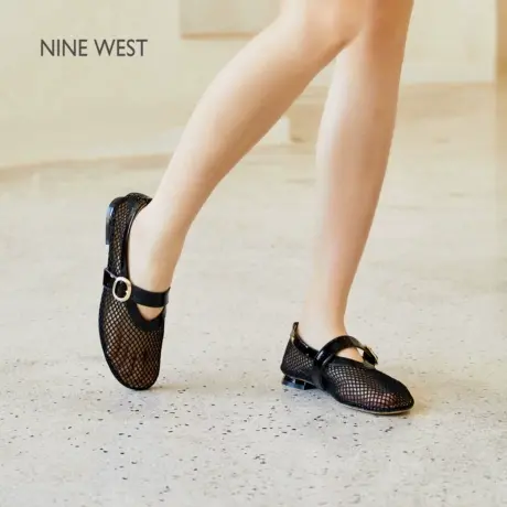 Nine West/玖熙镂空一字带凉鞋女2025年新款渔网软底懒人鞋外穿图片