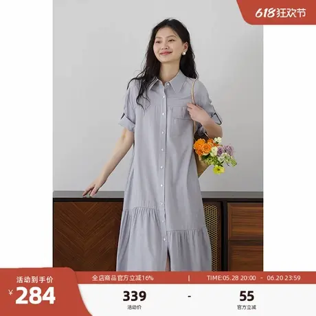 嘉茱莉翻领衬衫连衣裙女2025夏季新款设计感宽松休闲衬衫裙长裙图片