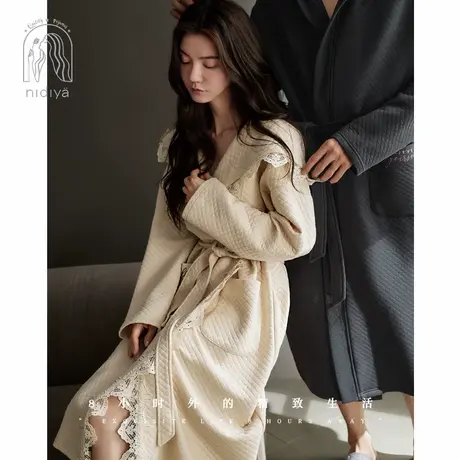 妮狄娅睡衣睡袍女秋季纯棉加厚夹层保暖男时尚连帽浴袍秋冬家居服商品大图