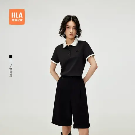 HLA/海澜之家时尚通勤短袖POLO衫25春夏新款翻领直筒显瘦上衣女装商品大图