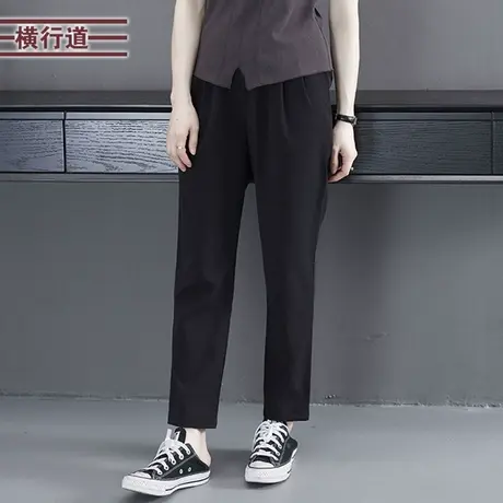 横行道2023夏季新款简约休闲纯色松紧腰宽松长裤女装大码外穿妈妈图片