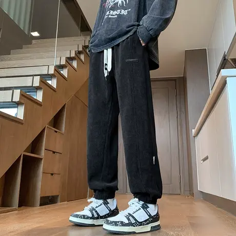 灯芯绒束脚裤子男春秋款痞帅男裤青少年潮牌潮流宽松百搭休闲长裤图片