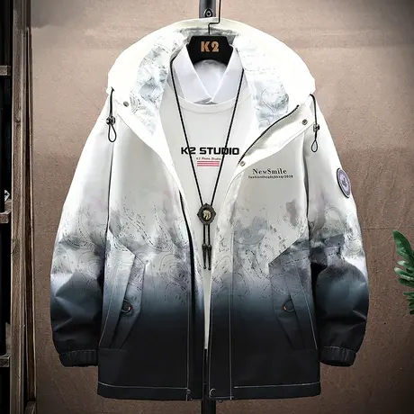男士外套春秋款休闲帅气潮流衣服男夹克青少年春季潮牌渐变冲锋衣商品大图