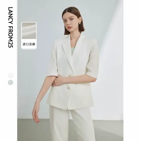 朗姿2024夏季新款薄款职业气质高级感西服外套亚麻休闲西装上衣女图片