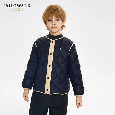 【90白鸭绒】POLOWALK童装男童羽绒服2025年秋冬无领长袖短款棉服商品大图