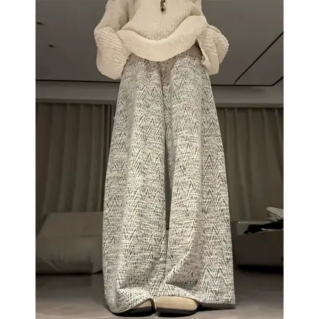 韩系小香风阔腿裤女秋季2025新款高腰垂坠感显瘦慵懒风糯米休闲裤商品大图