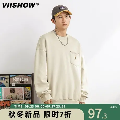 VIISHOW卫衣男款夏季休闲日系宽松口袋圆领卫衣男生长袖潮牌上衣商品大图