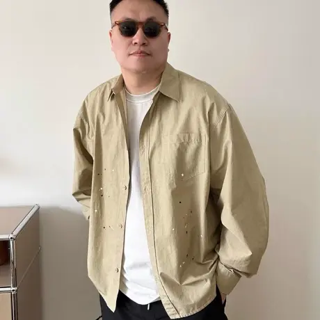 DAEVU大码男装春秋小众设计款加肥加大男士长袖休闲衬衫衬衣外套商品大图