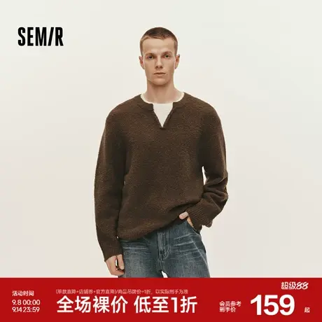 森马毛衫男冬季假两件V领针织衫含羊毛2025新款拼色时尚内搭毛衣商品大图