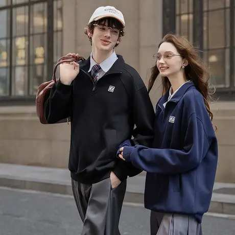 唐狮新款秋季卫衣情侣款半开襟卫衣外穿设计感时尚立领外套TMTA商品大图