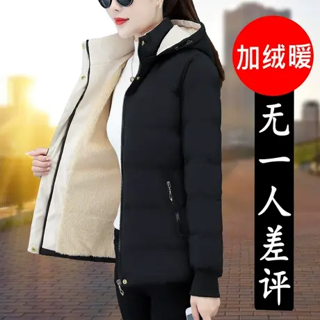 加绒棉服女短款棉袄2021年冬季新款中年女装加厚外套妈妈袄子棉衣商品大图