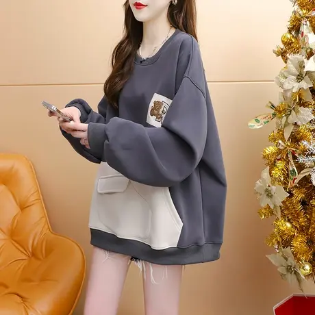 宽松慵懒风卫衣外套女2023新款秋冬季时尚洋气减龄网红设计感上衣商品大图