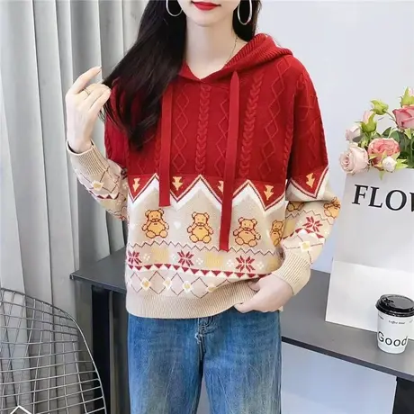 冬季麻花连帽款毛衣2023新款秋冬高级感超好看洋气针织打底衫上衣图片