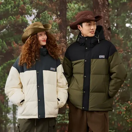 拼接情侣装羽绒服女加厚冬季外套2023新款复古派克服连帽面包服潮图片