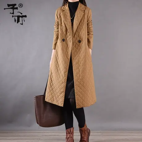 子亦2023秋冬新款韩版宽松纯色口袋西装领中长款风衣外套图片