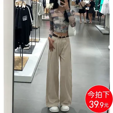 奶咖色阔腿牛仔裤女2023年秋季新款宽松垂感高级感网红修身直筒裤商品大图