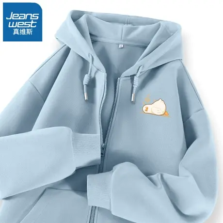 VR真维斯卫衣外套女春秋款2023新款即墨宽松连帽慵懒风开衫秋装女图片