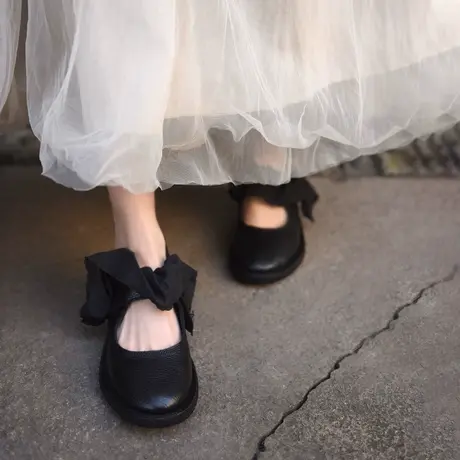 Artmu阿木原创复古蕾丝浅口单鞋真皮厚底坡跟玛丽珍女鞋2023新款图片