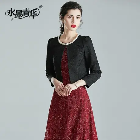 冬装新款通勤气质圆领修身显瘦提花短款西装外套图片