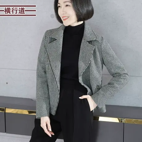 2025新款春装千鸟格中年妈妈长袖短款外套女装大码韩版翻领上衣服图片
