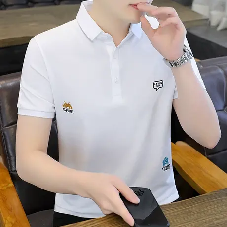 polo衫男士短袖t恤夏季新款高端翻领绣花男装带领保罗体恤潮流薄T商品大图