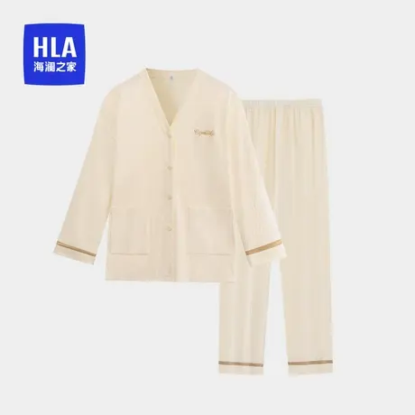 HLA/海澜之家女士家居服套装纯棉5A抗菌柔软透气舒适V领开衫睡衣商品大图