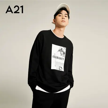 A21男装秋季上衣宽松圆领男款卫衣休闲潮牌男士衣服黑色秋装商品大图