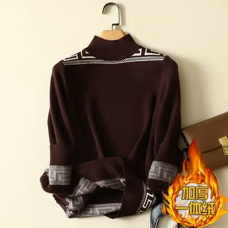 秋冬加绒毛衣女加厚一体绒内搭宽松半高领套头打底针织衫保暖上衣商品大图