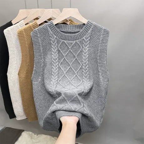 2024春装新款洋气针织圆领背心女针织开叉马甲百搭无袖毛衣女上衣商品大图