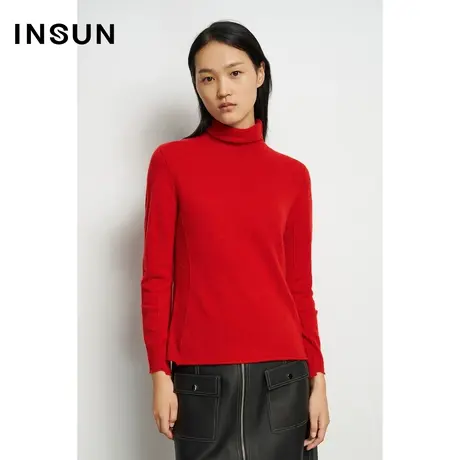 INSUN恩裳冬季山羊绒X型艳红毛针织衫商品大图