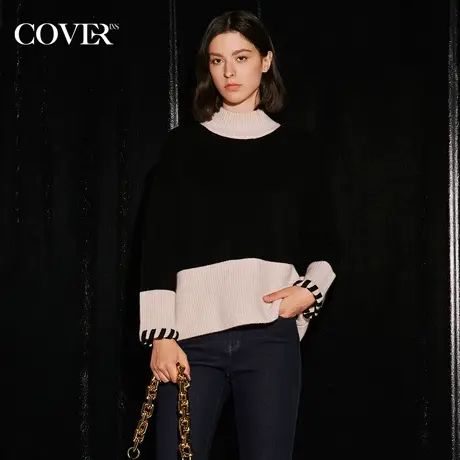 COVER冬季落肩立领美利奴毛针织衫商品大图