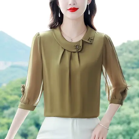 七分袖衬衫女2023年夏季新款百搭显瘦宽松遮肉女上衣洋气妈妈小衫图片