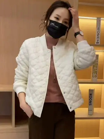 菱形格小棉衣女短款秋冬新款韩版宽松显瘦棉服小个子加棉棒球服潮商品大图