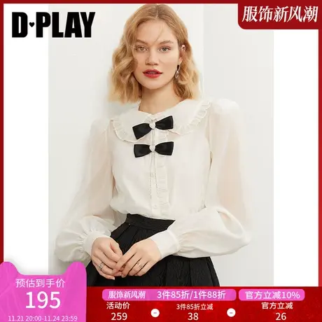 DPLAY秋装新学院风杏仁奶白双层蝴蝶结衬衫商品大图
