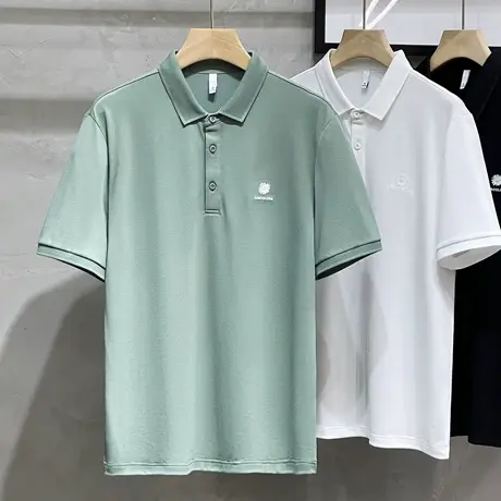 含蚕丝高档POLO衫男短袖T恤2023夏季潮流翻领冰丝透气半袖男上衣商品大图