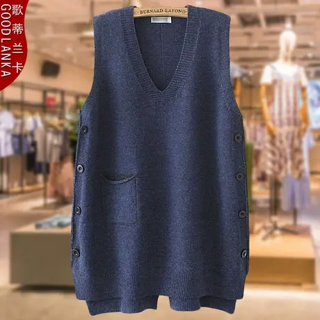 大码中老年毛衣背心女200斤宽松洋气中长款胖妈妈V领百搭针织马甲商品大图