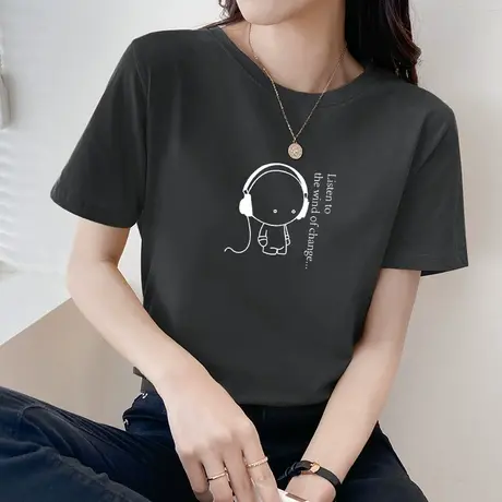 纯棉短袖t恤女宽松上衣服2022夏装新款百搭学生薄款ins半袖体恤潮商品大图