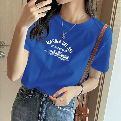 女士美式复古t恤2023新款夏季纯棉宽松小众设计不撞款上衣体恤衫图片