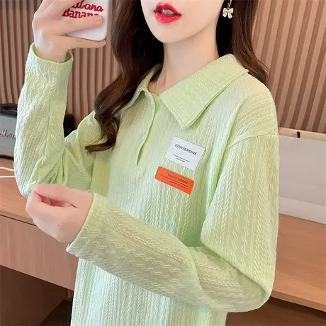 早秋装长袖t恤女春秋季韩版宽松设计感小众小个子翻领polo衫上衣图片