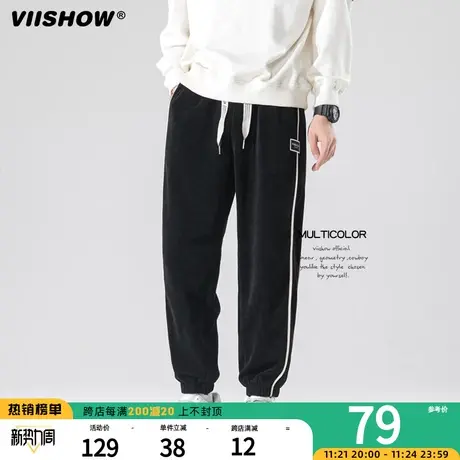 VIISHOW潮牌复古松紧腰束脚休闲裤男街头宽松百搭阔腿潮流运动裤商品大图