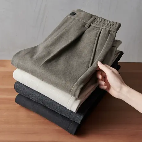 休闲西裤男秋冬季加厚款毛呢男裤直筒宽松九分裤韩版潮流商务长裤商品大图