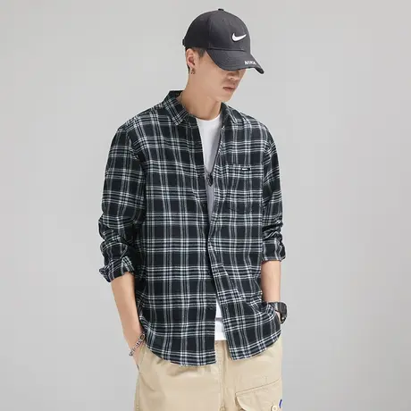 Modi Nick/摩帝尼克重磅磨毛面料复古复古水洗男士衬衫舒适格子男图片