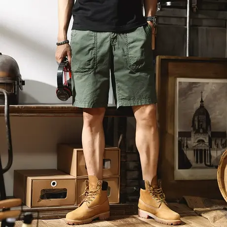 工装短裤男夏季薄款简约中裤余文乐宽松休闲卡其色潮流百搭五分裤商品大图