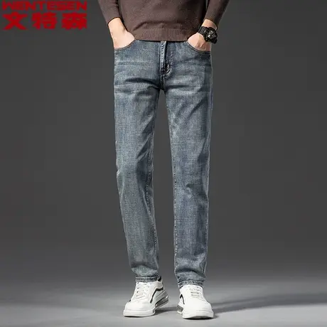 秋季新款男士直筒牛仔裤青年潮牌时尚裤韩版潮流修身男款长裤子商品大图