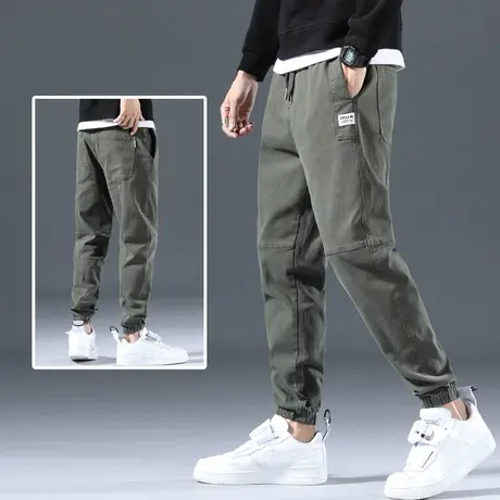 春季军绿色工装哈伦裤子男士休闲裤九分运动束脚收口小脚宽松春天商品大图