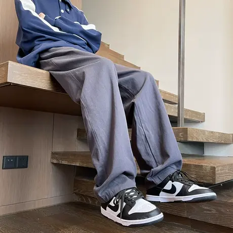 日系宽松工装休闲裤子男生夏季运动潮牌直筒百搭休闲卡其九分长裤商品大图