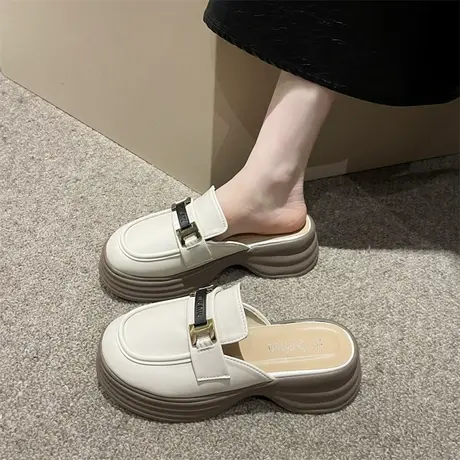 半拖鞋女外穿法式中跟粗跟2024年秋季新款防滑穆勒鞋配裙子包头拖商品大图