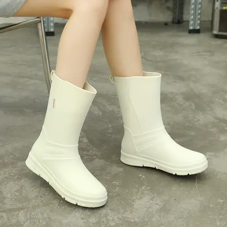 新款时尚雨靴加厚耐磨厨房工作鞋软雨鞋女款防水防滑中筒水鞋加绒商品大图
