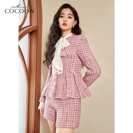 missCOCOON小香风毛呢外套女2022新款冬季收腰显瘦时尚粗花呢大衣商品大图
